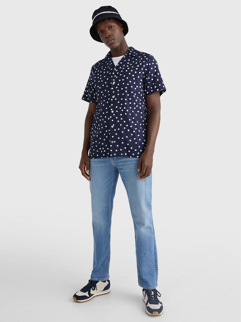 Férfi Tommy Hilfiger Regular fit chambray dot print Ingek Sötétkék Fehér | HU 1051WNB